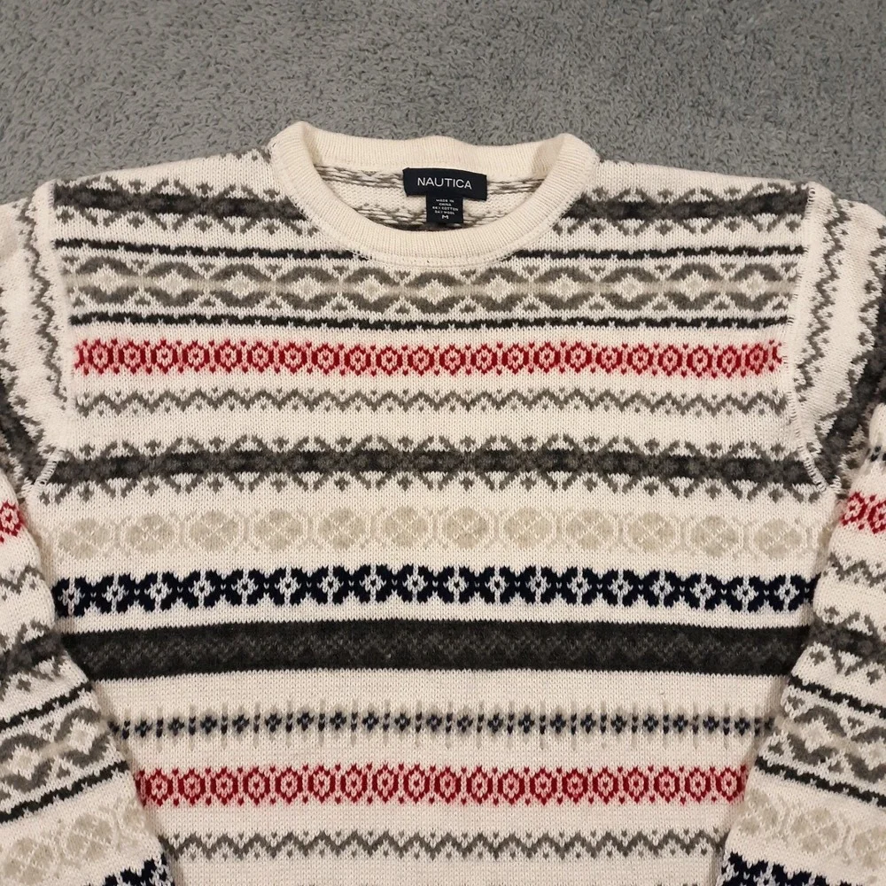 Nautica Sweater Mens Size Medium Wool Cotton Blend Pullover Crew Neck Knit